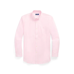 POLO RALPH LAUREN - Chemise rayée ajustée popeline stretch Rose et blanc