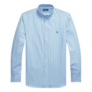 POLO RALPH LAUREN - Chemise rayée Custom Fit popeline Bleu clair et Blanc