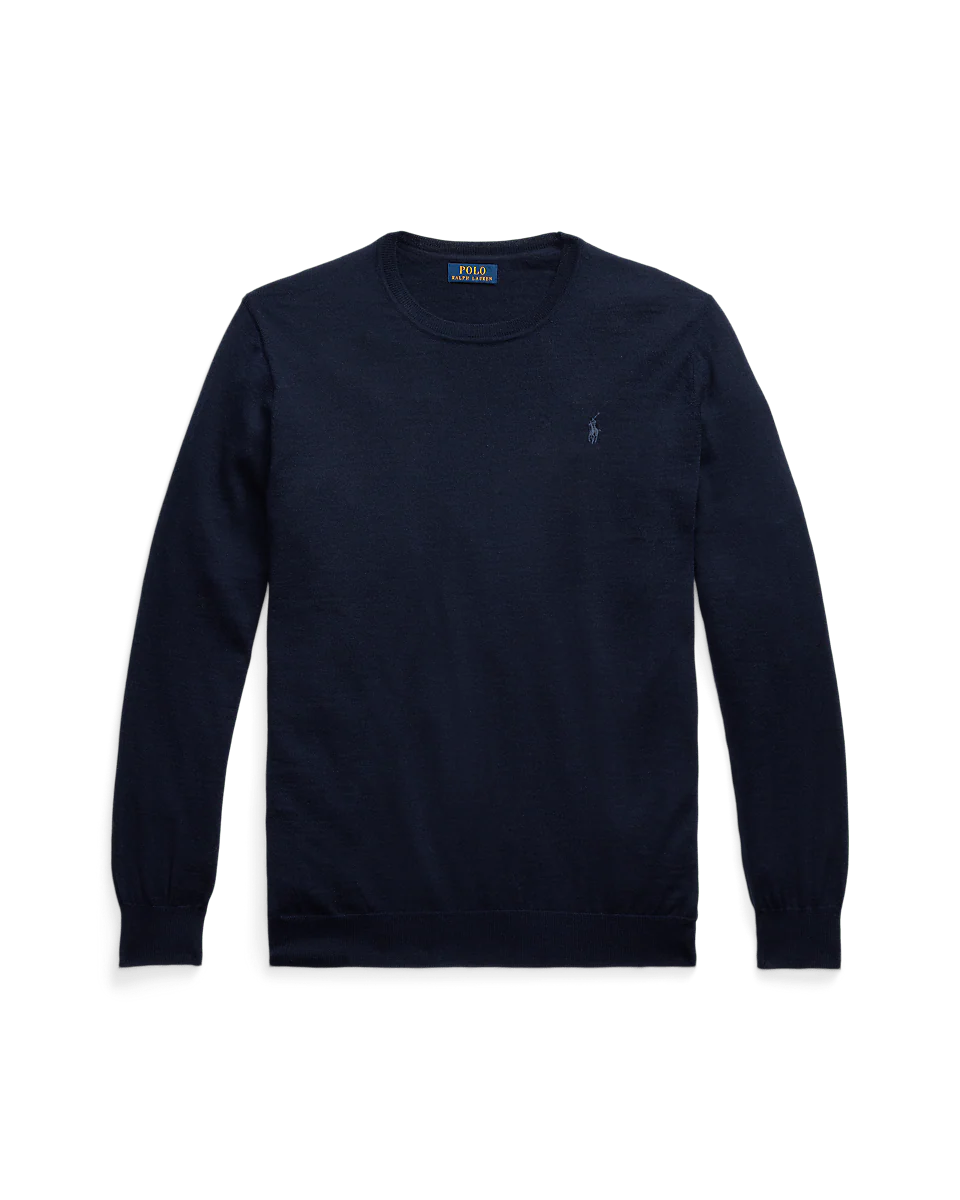 POLO RALPH LAUREN - Pull à col rond en laine lavable Marine chasseur