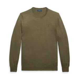 POLO RALPH LAUREN - Pull à col rond en laine lavable Olive cargo chiné