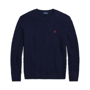 POLO RALPH LAUREN - Pull à torsades en laine et cachemire Hunter navy