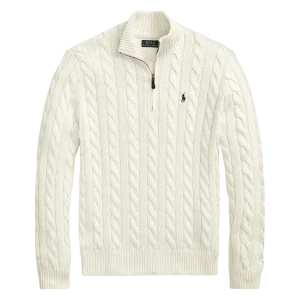 POLO RALPH LAUREN - Pull demi-zippé en coton torsadé Beige chiné