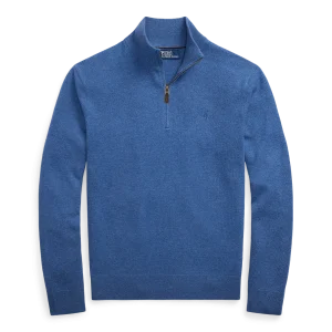 POLO RALPH LAUREN - Pull demi-zippé en laine Bleu piscine naturelle