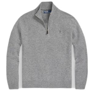 Polo Ralph Lauren - Pull demi-zippé en laine gris beige