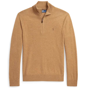 Polo Ralph Lauren - Pull demi-zippé laine brun latté chiné