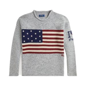 Polo Ralph Lauren - Pull Drapeau en laine gris