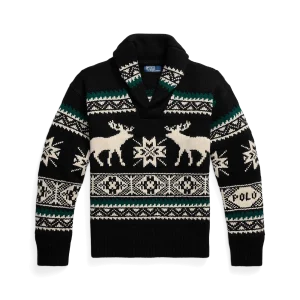 POLO RALPH LAUREN - Pull graphique Élan en laine mélangée Black combo