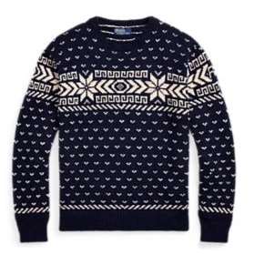 Polo Ralph Lauren - Pull hiver motif flocon blanc/ marine
