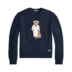 POLO RALPH LAUREN - Pull Polo Bear en soie et lin Bleu marine