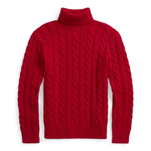 POLO RALPH LAUREN - Pull torsadé en laine et cachemire Rouge Park Av.