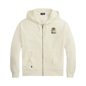 POLO RALPH LAUREN - Sweat à capuche brodé en éponge coupe décontractée Blanc cassé