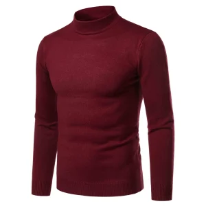 Pull Col Montant Homme Rouge Bordeaux