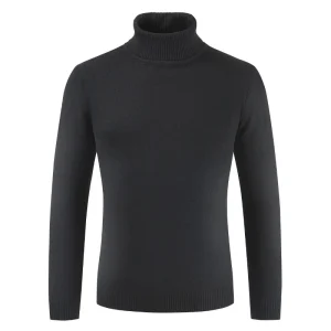 Pull Noir Col Roulé Homme