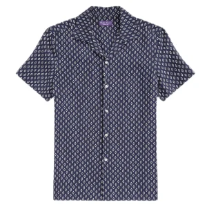 Purple Label - Chemise safari lin-soie à motif losanges