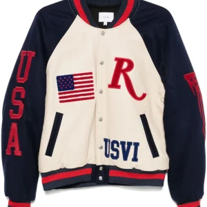 RHUDE - Bomber Saint Croix Varsity en cuir beige