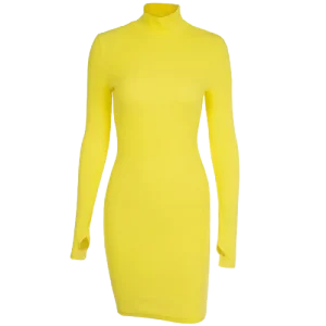 Robe Col Montant Manches Longues Jaune