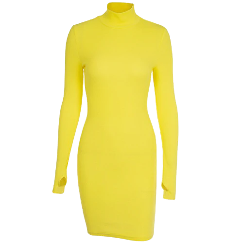 Robe Col Montant Manches Longues Jaune – Image 2