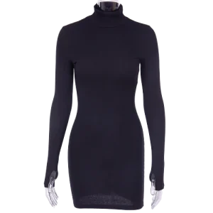 Robe Col Montant Manches Longues Noire