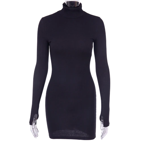 Robe Col Montant Manches Longues Noire