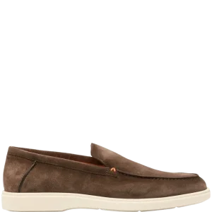 Santoni - Mocassins en daim chocolat