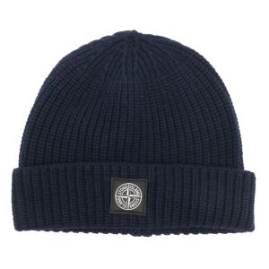 STONE ISLAND - Bonnet nervuré à patch logo bleu marine
