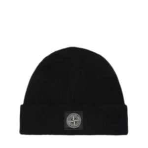 STONE ISLAND -  Bonnet à écusson Compass et revres côtelé noir