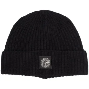 Stone Island Bonnet noir à patch logo