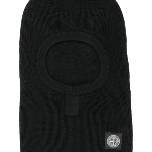 Stone Island - Cagoule en laine vierge à patch Compass noir