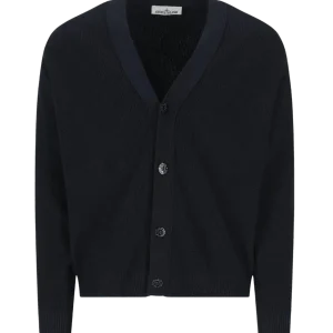 STONE ISLAND - Cardigan à Boutonnière Bleu Marine