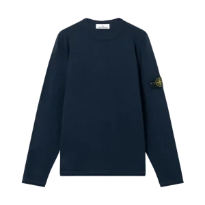 STONE ISLAND - Crewneck Jumper with Small Roll Finishes Marine