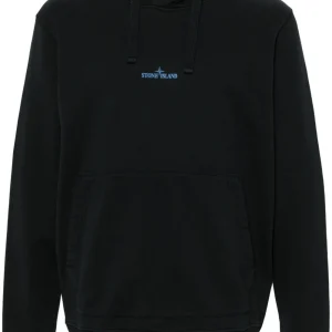 STONE ISLAND - Hoodie en coton à logo imprimé noir