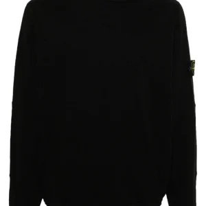 STONE ISLAND - Hoodie en coton à patch noir