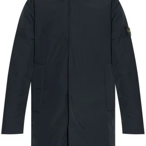 Stone Island : manteau imperméable bleu marine