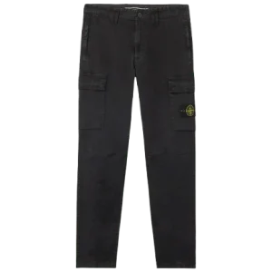 STONE ISLAND - Pantalon cargo coupe regular à poches pressionnées Noir