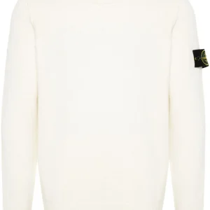 STONE ISLAND - Pull nervuré à patch logo blanc
