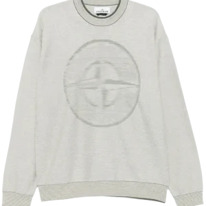 STONE ISLAND - Pull col rond à patch logo beige