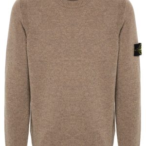 STONE ISLAND - Pull en maille fine à patch logo marron clair