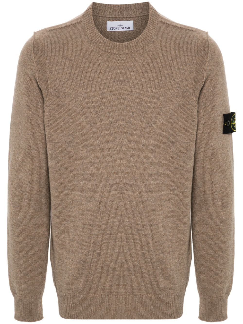 STONE ISLAND - Pull en maille fine à patch logo marron clair
