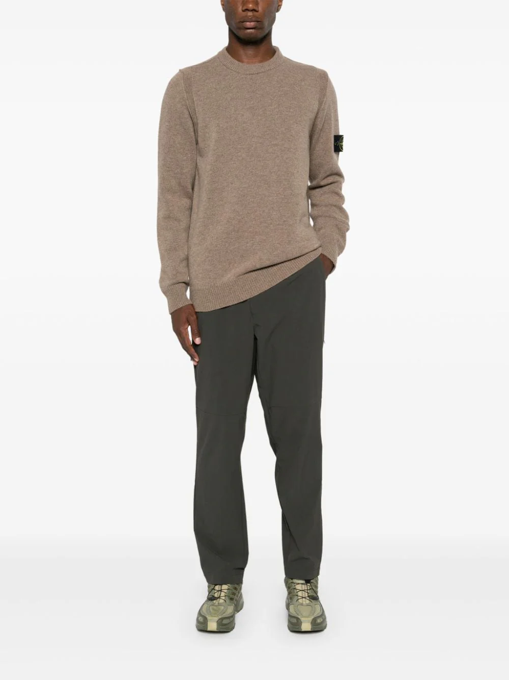 STONE ISLAND - Pull en maille fine à patch logo marron clair – Image 3