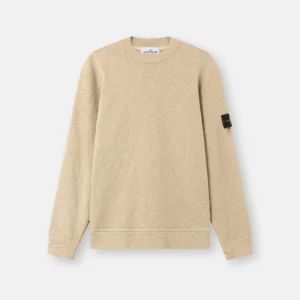 STONE ISLAND - Sweat-shirt ras-du-cou en jersey épais  de coton gratté et vanisé Beige