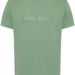 STONE ISLAND - T-shirt en coton à logo embossé vert