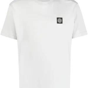 Stone Island T-shirt blanc en coton à motif compass