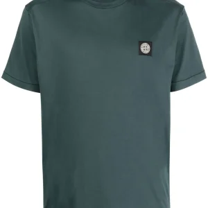 Stone Island T-shirt vert en coton à motif compass