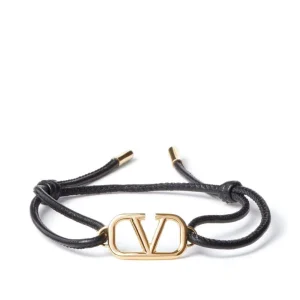 Valentino Garavani Bracelet noir à détail VLogo Signature en cuir