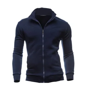 Veste Zippé Col Montant Bleu Marine Homme