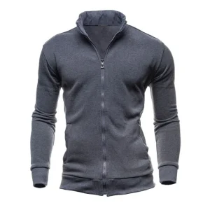 Veste Zippé Col Montant Gris Foncé Homme