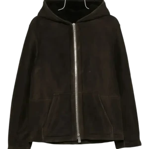 YVES SALOMON - Veste zippée à capuche en peau retournée marron