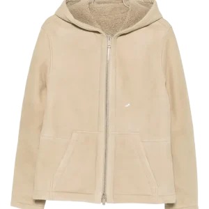 YVES SALOMON - Veste zippée en peau lainée beige rivage